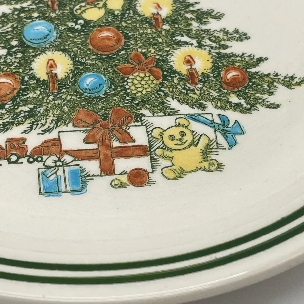 Christmas Tree Plates Lot of 3 Salad Dessert White Ceramic Round Traditional Set